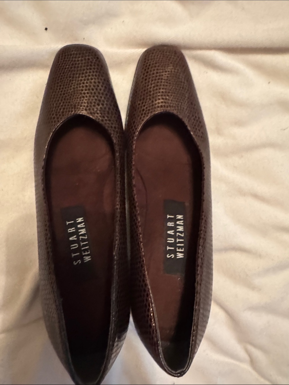 Stuart Weitzman Dark Brown Textured Square-Toe Flats
